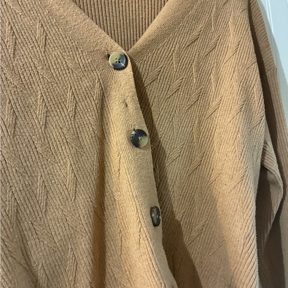 RACHEL Rachel Roy Camel-Tone Textured V-Neck Button Cardigan